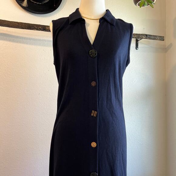 Soft Surroundings Dark Blue Sleeveless Button Detailed Front Midi Dress Size S - Picture 13 of 14